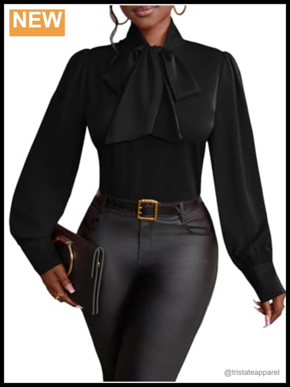 Women's Long Sleeve Bow Tie Neck Blouse with Button Cuffs Polyester